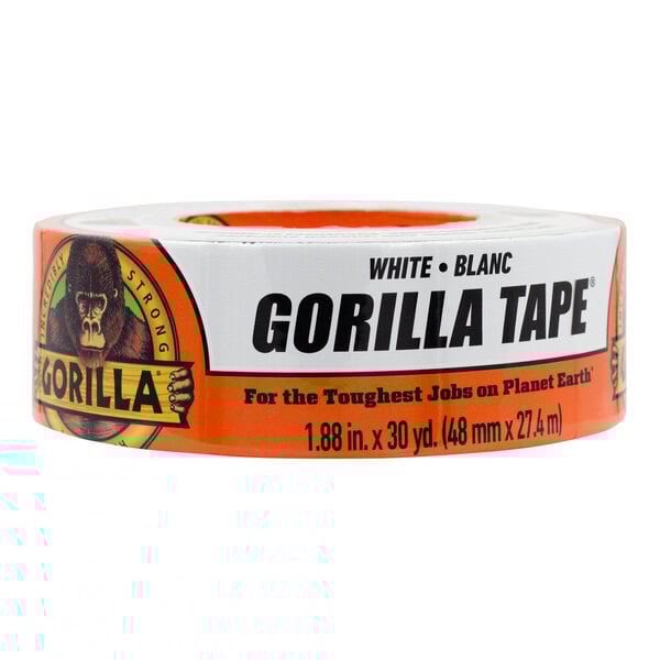 A white roll of Gorilla duct tape with black text.