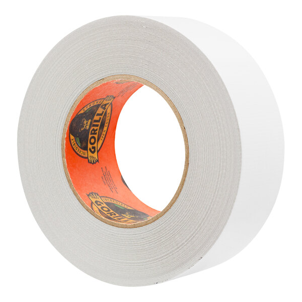 A white roll of Gorilla duct tape with an orange and black label.