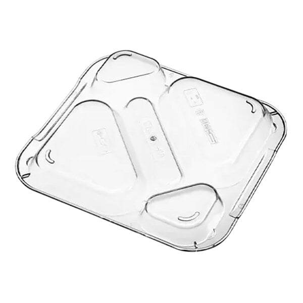 A clear plastic Araven food tray cover with 5 compartments.