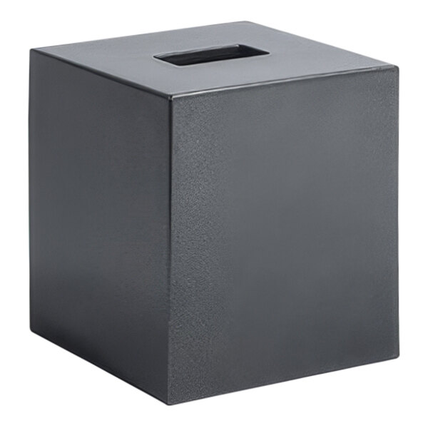 A black square room360 New York Onyx resin tissue box cover with a lid on it.