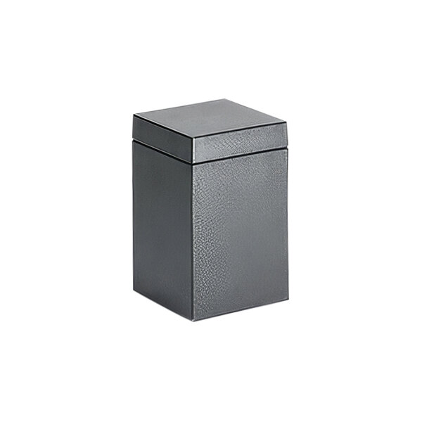 A black rectangular room360 New York Onyx resin storage jar with a lid.