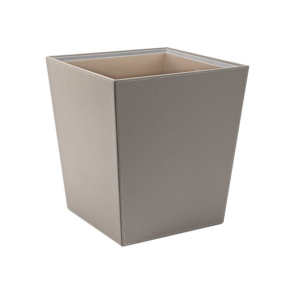 A white square wastebasket with a stone faux leather lid.