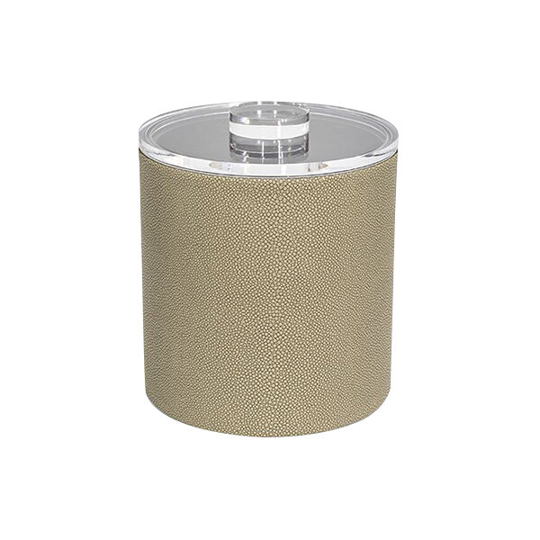 A beige room360 ice bucket with a clear lid.