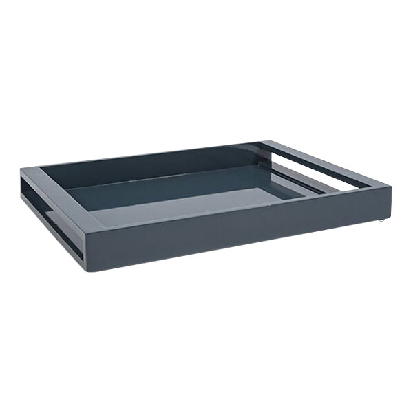 A rectangular black room360 New York tray with handles.