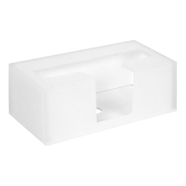 A white plastic rectangular box with a hole in the bottom.