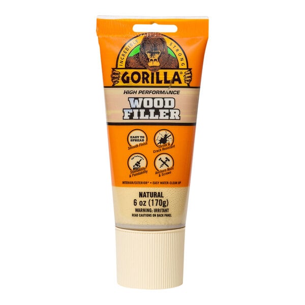 A tube of Gorilla Wood Filler with a white background.