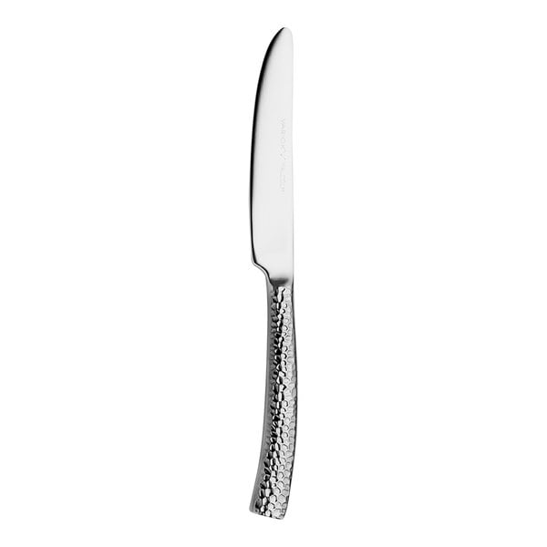 A Varick Malcolm stainless steel knife with a textured silver handle and silver blade.