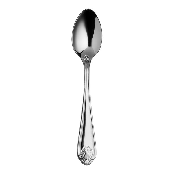 A close-up of a Varick Orleans stainless steel spoon with an oval bowl and a handle.