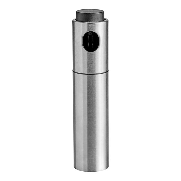 A Fox Run stainless steel oil and vinegar sprayer with a black lid.