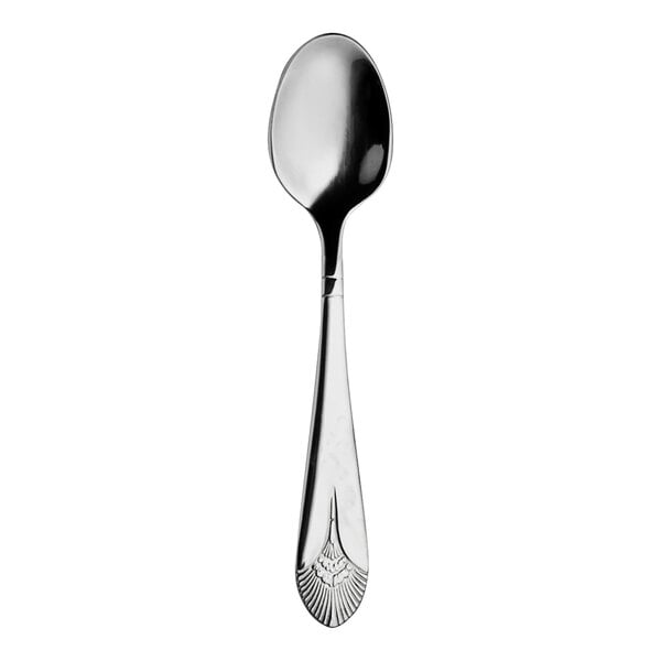 A Varick Helena stainless steel demitasse spoon with a handle.
