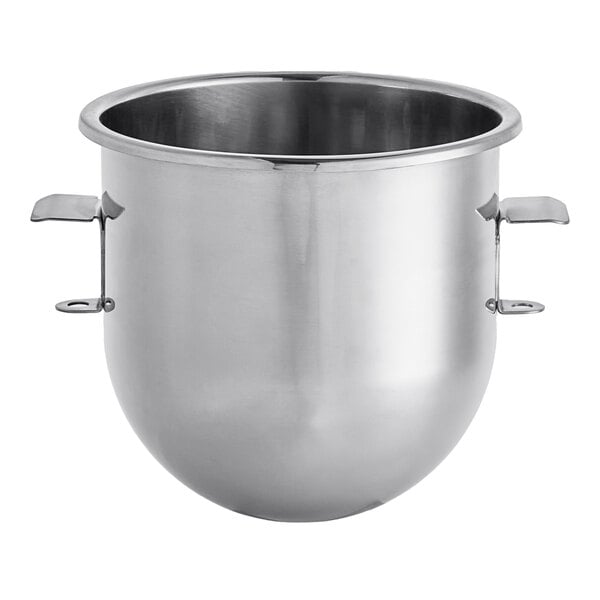 A stainless steel Ecoline by Hobart mixing bowl with handles.