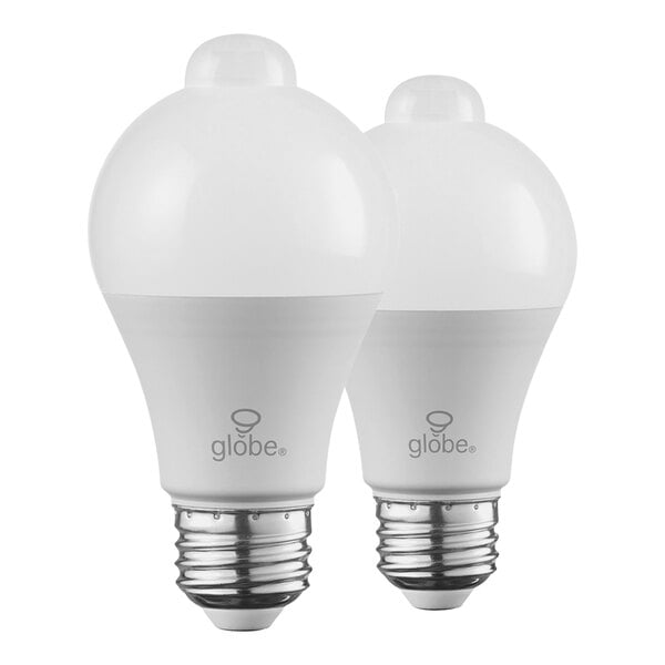 Two Globe 10W LED light bulbs with white covers.