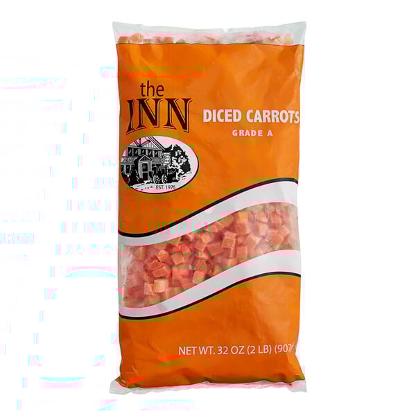 A bag of Inn Foods IQF diced carrots.