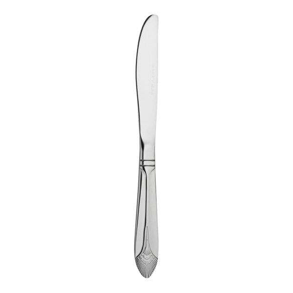 A Varick Helena stainless steel dinner knife with a long silver handle.