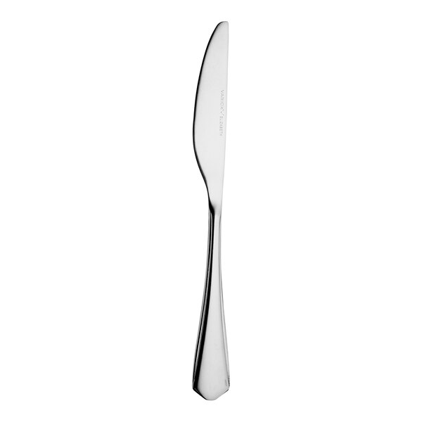 A silver knife with a long handle.