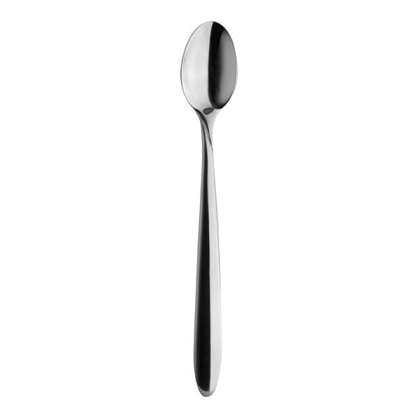 A close-up of a Varick Moon stainless steel iced tea spoon with a long handle.