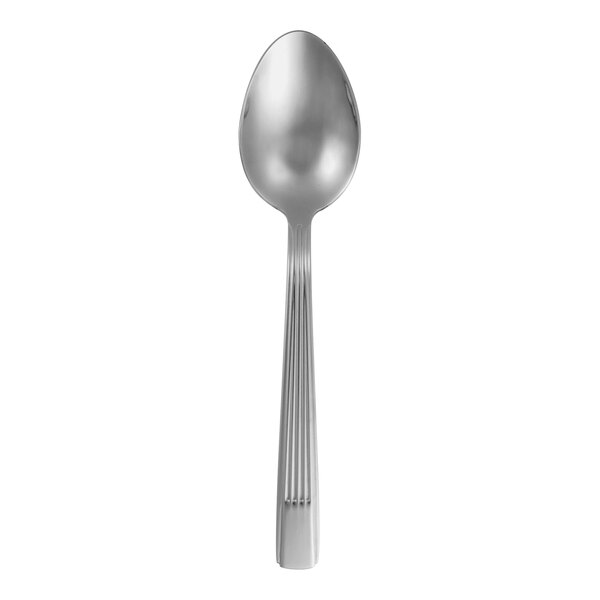 A Varick Estate stainless steel oval bowl soup/dessert spoon with a handle.