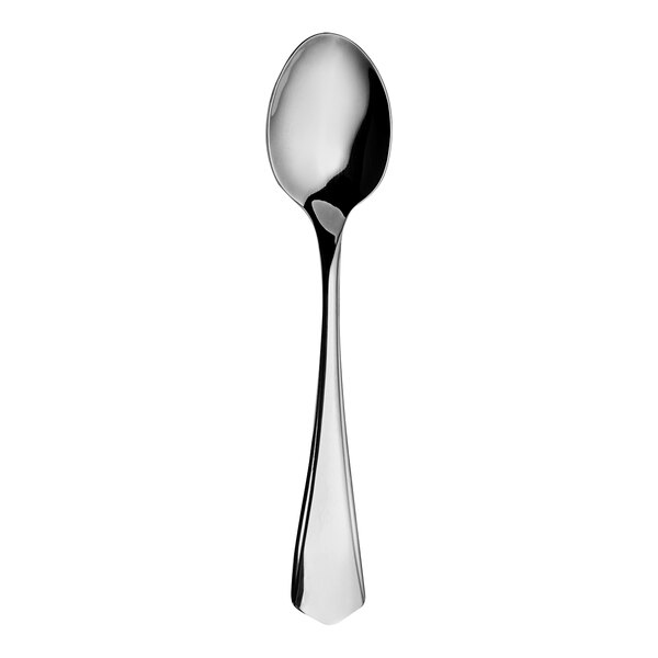 A silver spoon with a long stem.