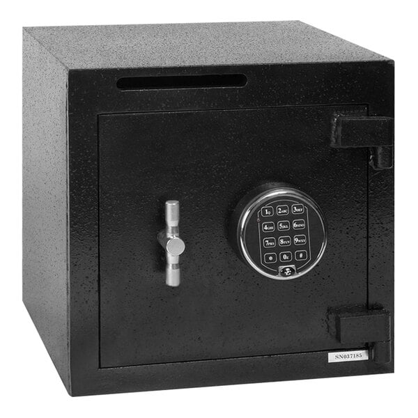 A Cennox black deposit slot safe with an electronic lock keypad.