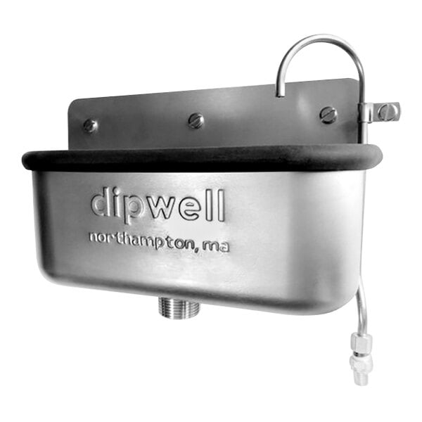 A stainless steel Dipwell ice cream dipper well container with a metal handle.