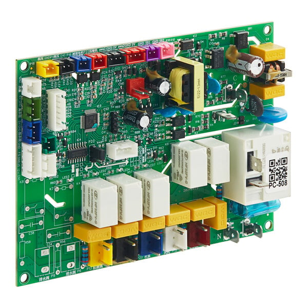 A close-up of a white Avantco Ice control board with various colored electronic components.