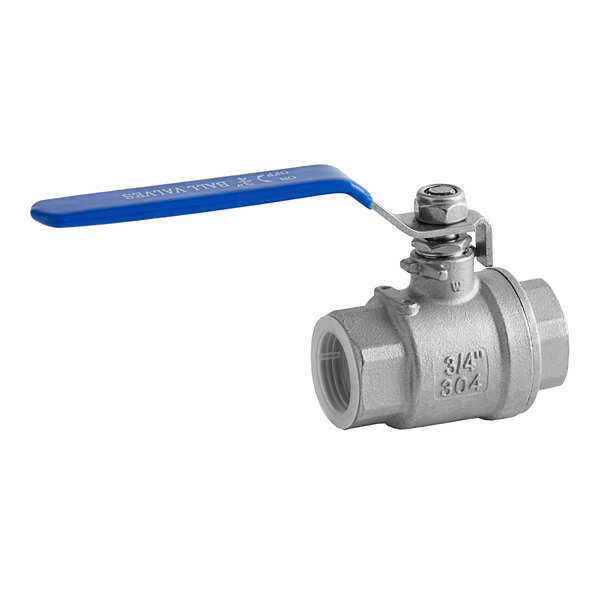 A stainless steel ServIt ball valve with a blue handle.