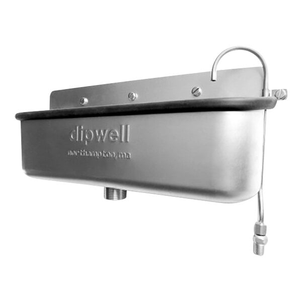 A stainless steel Dipwell ice cream dipper well with a metal box and hose inside.