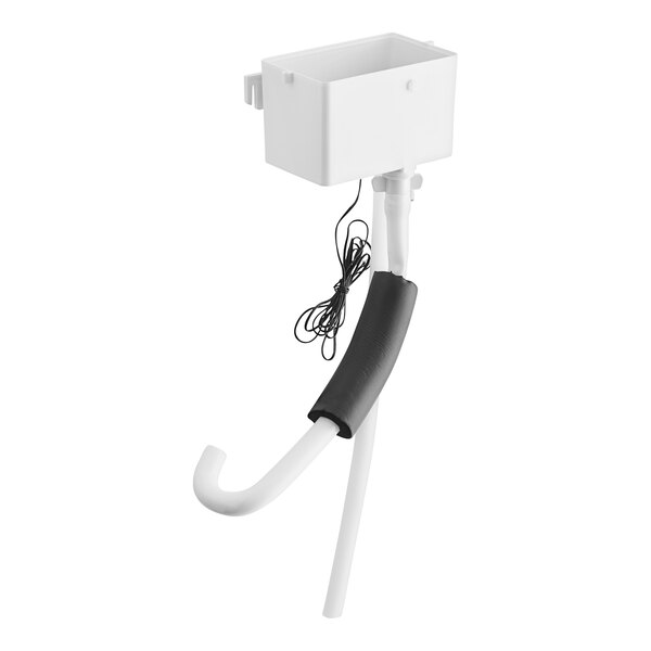 An Avantco white plastic water trough with a black handle.