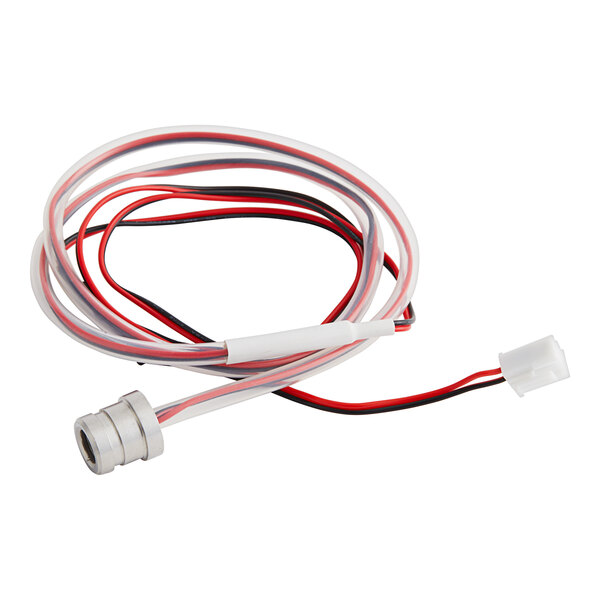 The white and red wires of an Avantco Ice LED lamp.