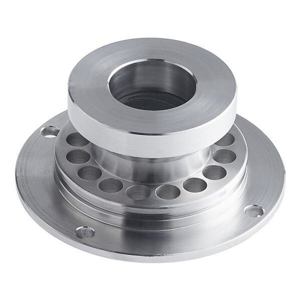 A stainless steel flange with holes for Avantco ice machines.