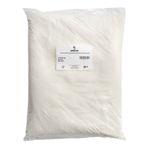 A white bag of Coral Bay Unsweetened Coconut Macaroon powder.