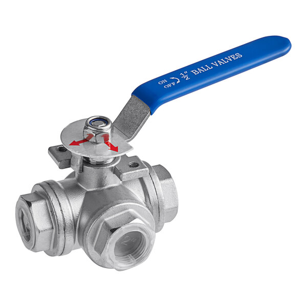 A Fryclone 2-Way pump valve selector with a stainless steel ball valve and blue handle.