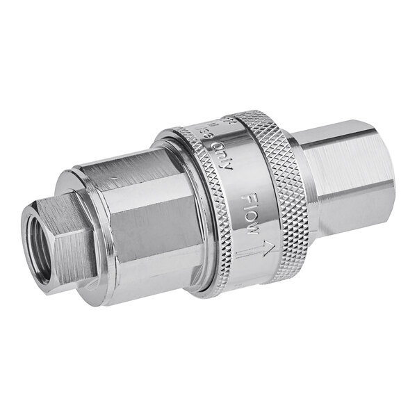 A stainless steel Quick Disconnect with a threaded end for Fryclone oil filter machines.