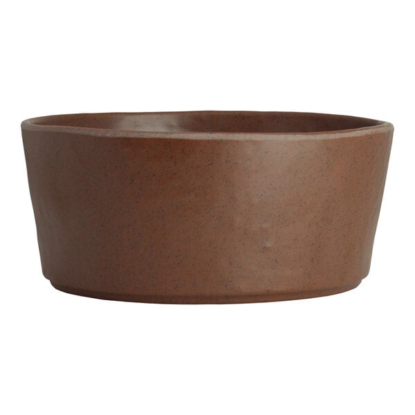 A brown bowl with a brown rim.