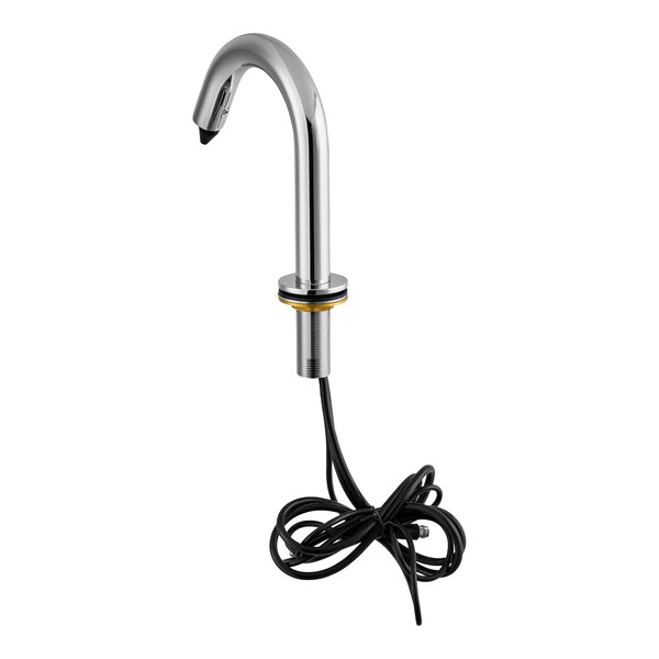 An American Standard chrome touchless foam soap dispenser with a silver faucet and a black cord.