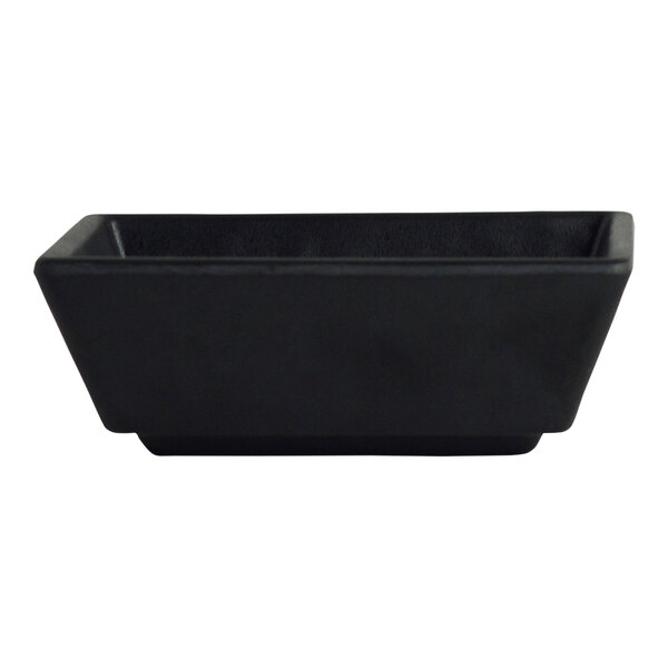 A black rectangular Creations Cali melamine dish from Steelite International.