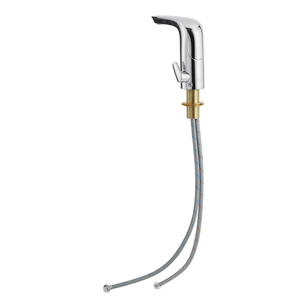 A close-up of an American Standard NextGen touchless faucet with silver and blue hoses.