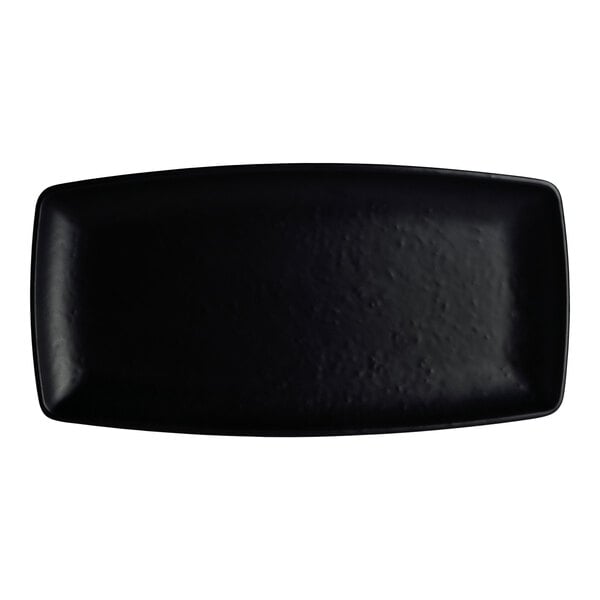 A black rectangular Creations Cali melamine plate.