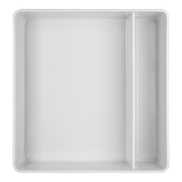 A white rectangular tray with a divider.