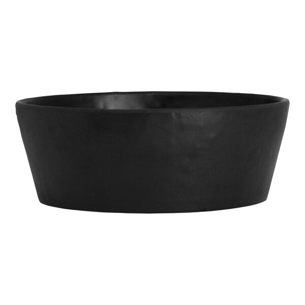 A close-up of a black Creations Cali melamine bowl.