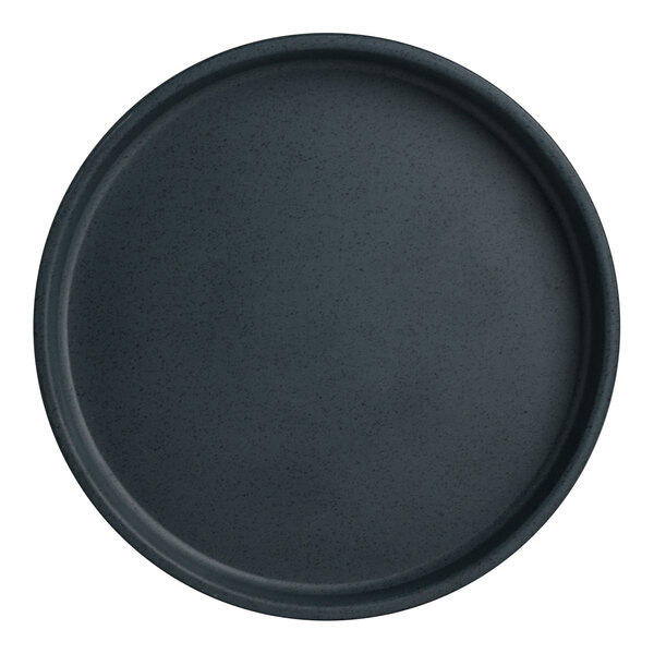 A black Creations Cali melamine plate with a dark gray rim.