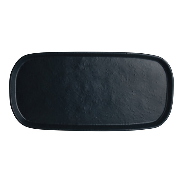 A black rectangular Creations Cali melamine tray with a black border.