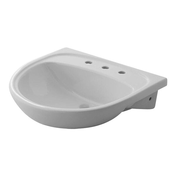 An American Standard white fireclay semi-countertop sink with three holes.