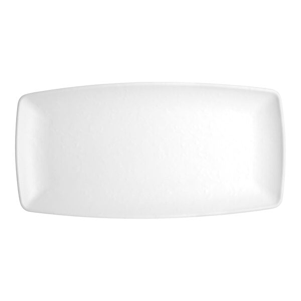 A white rectangular plate with a white rim.