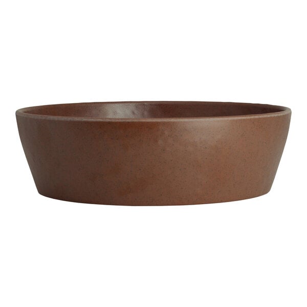 A brown melamine bowl with a brown rim.