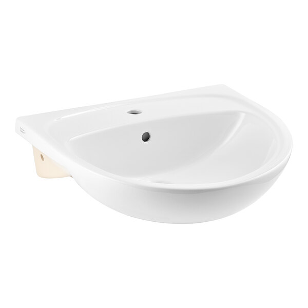An American Standard white fireclay semi-countertop sink with a center hole over a white background.