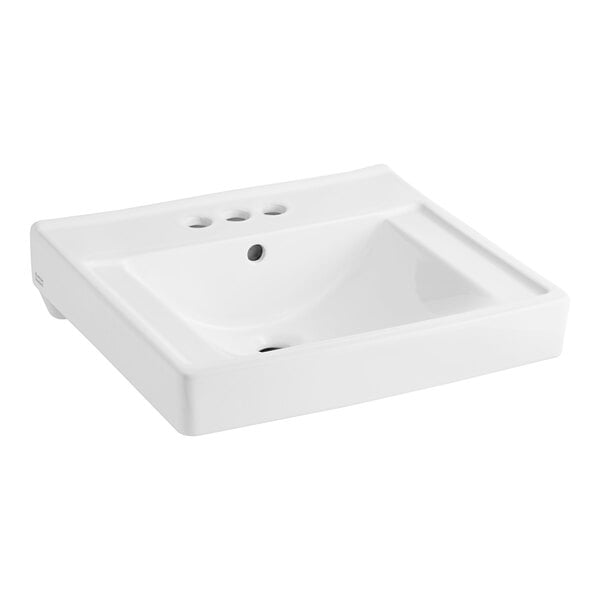 An American Standard white vitreous china wall-mount lavatory sink with a single bowl and 4" centerset.