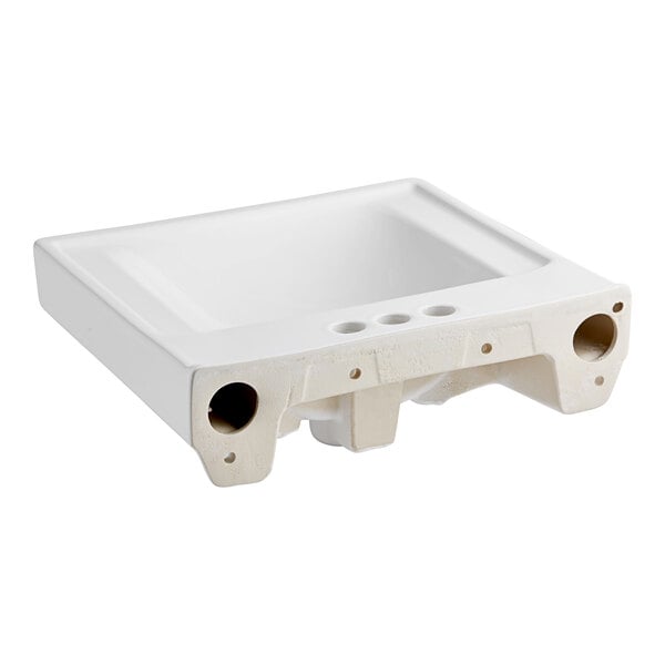 A white rectangular American Standard wall-mount bathroom sink with two holes.
