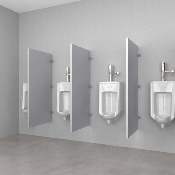 A white rectangular Hadrian Solutions urinal partition.