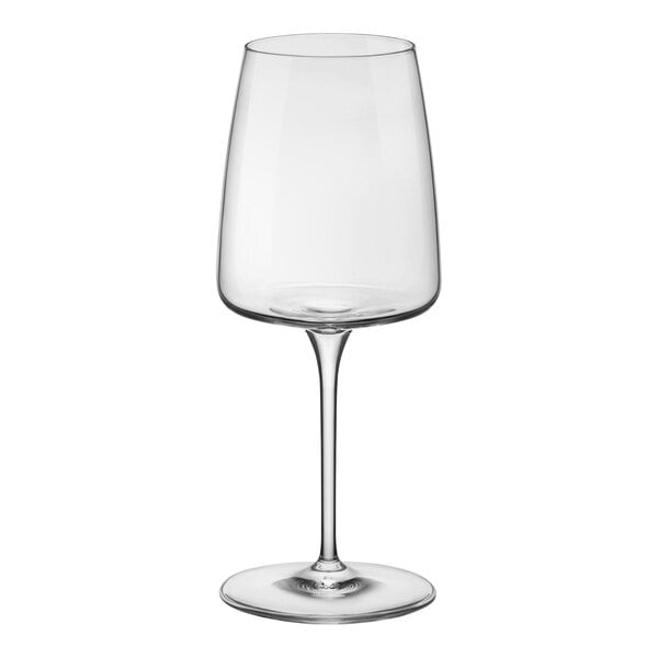 A clear Bormioli Rocco Nexo white wine glass with a stem.